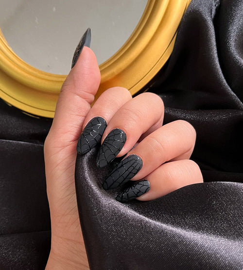 Black Spider Web Press On Nails, Black Halloween Nails, Custom Fake Nails, False Nails, Handpainted Glue on Nails