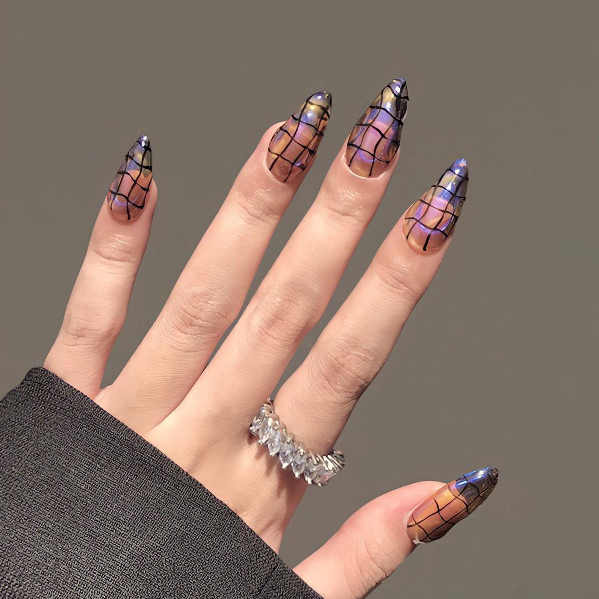 3D Curve Purple Short Almond Press On Nails, Custom Handpainted Acrylic Fake Nails, False Nails, Holiday Nail