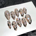 3D Silver Almond Press On Nails, Custom Metallic Fake Nails, False Nails, Trendy Glue on Nails, Luxury Nail Art