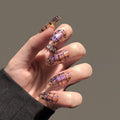 3D Curve Purple Short Almond Press On Nails, Custom Handpainted Acrylic Fake Nails, False Nails, Holiday Nail