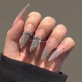 Heart Crystal Glitter Long Stiletto Press On Nails, Custom Fake Nails, False Nails, Luxury Nail Art, Holiday Nail, Valentine Nail