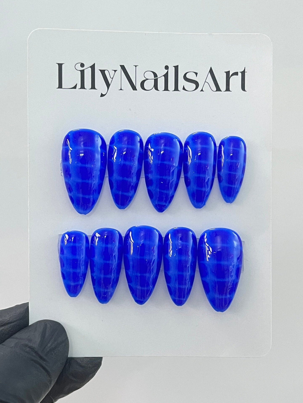 Blue Snake Skin Long Coffin Press On Nails, Custom Fake/False Nails, Gothic/Y2K Nail Tips, Holiday/Event Nail Set, Gift For Her/BFF