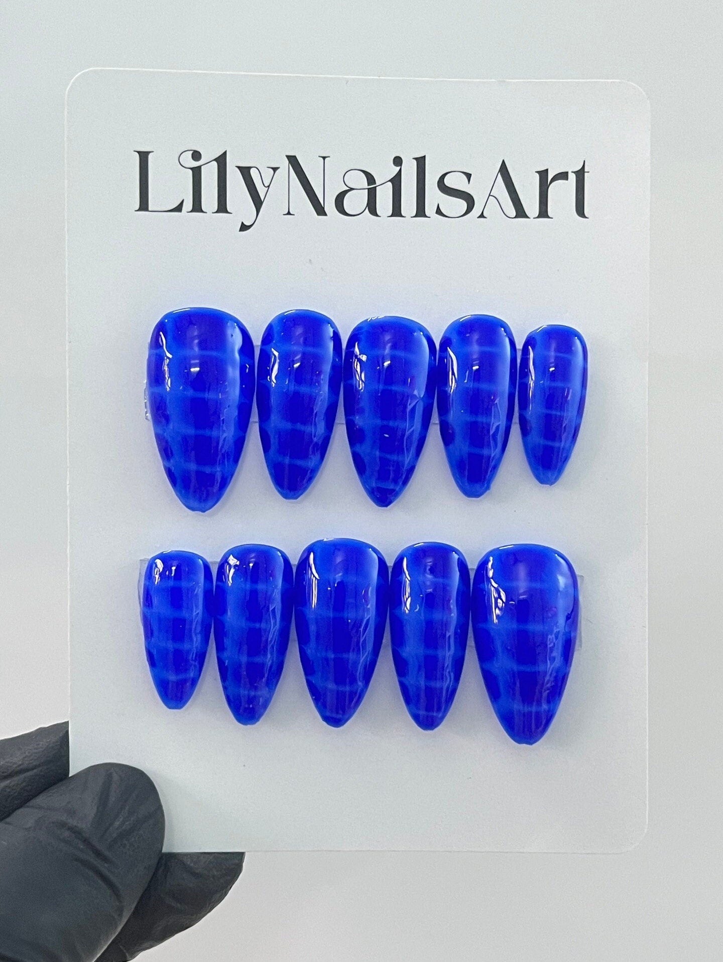 Blue Snake Skin Long Coffin Press On Nails, Custom Fake/False Nails, Gothic/Y2K Nail Tips, Holiday/Event Nail Set, Gift For Her/BFF