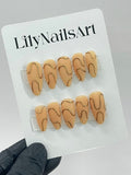 Luxury Gold Wave Medium Oval Nude Press On Nails, Custom Fake/False Nails, Handpainted Nail Tips, Handmade Nail Art