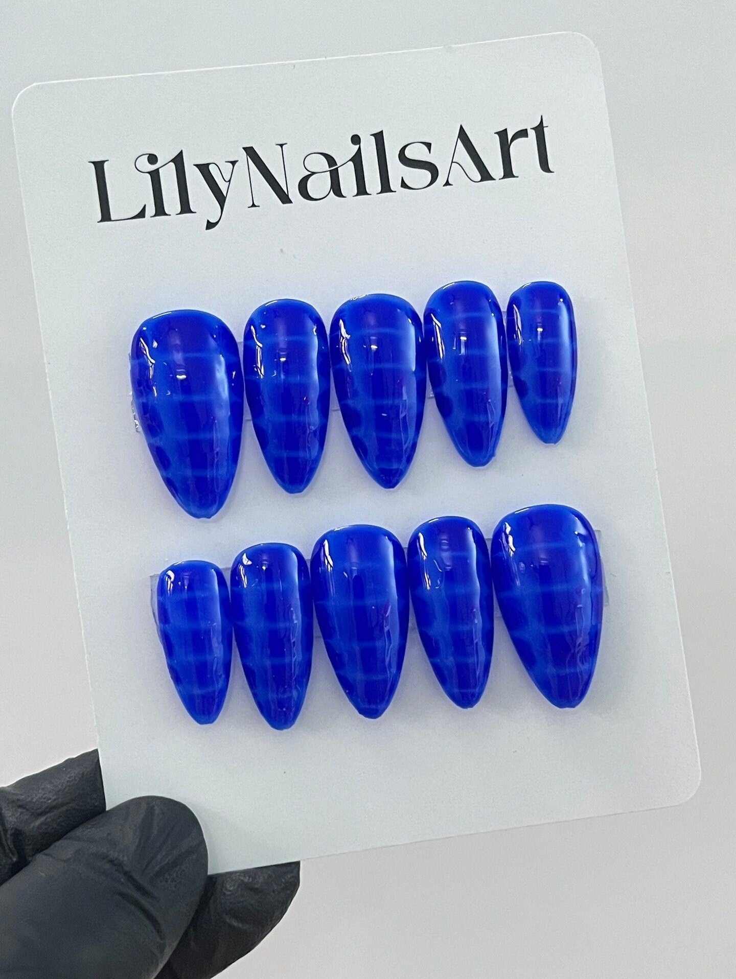 Blue Snake Skin Long Coffin Press On Nails, Custom Fake/False Nails, Gothic/Y2K Nail Tips, Holiday/Event Nail Set, Gift For Her/BFF