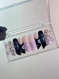Purple & Dark Blue Luxury Press On Nails, Handpainted Bling Fake Nail, Unique Design Nail for Birthday Party Photograph