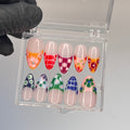 Free Style Colouful French Tip Coffin Press On Nails, Custom Unique Design Fake Nails, Proom Birthday Party Nails