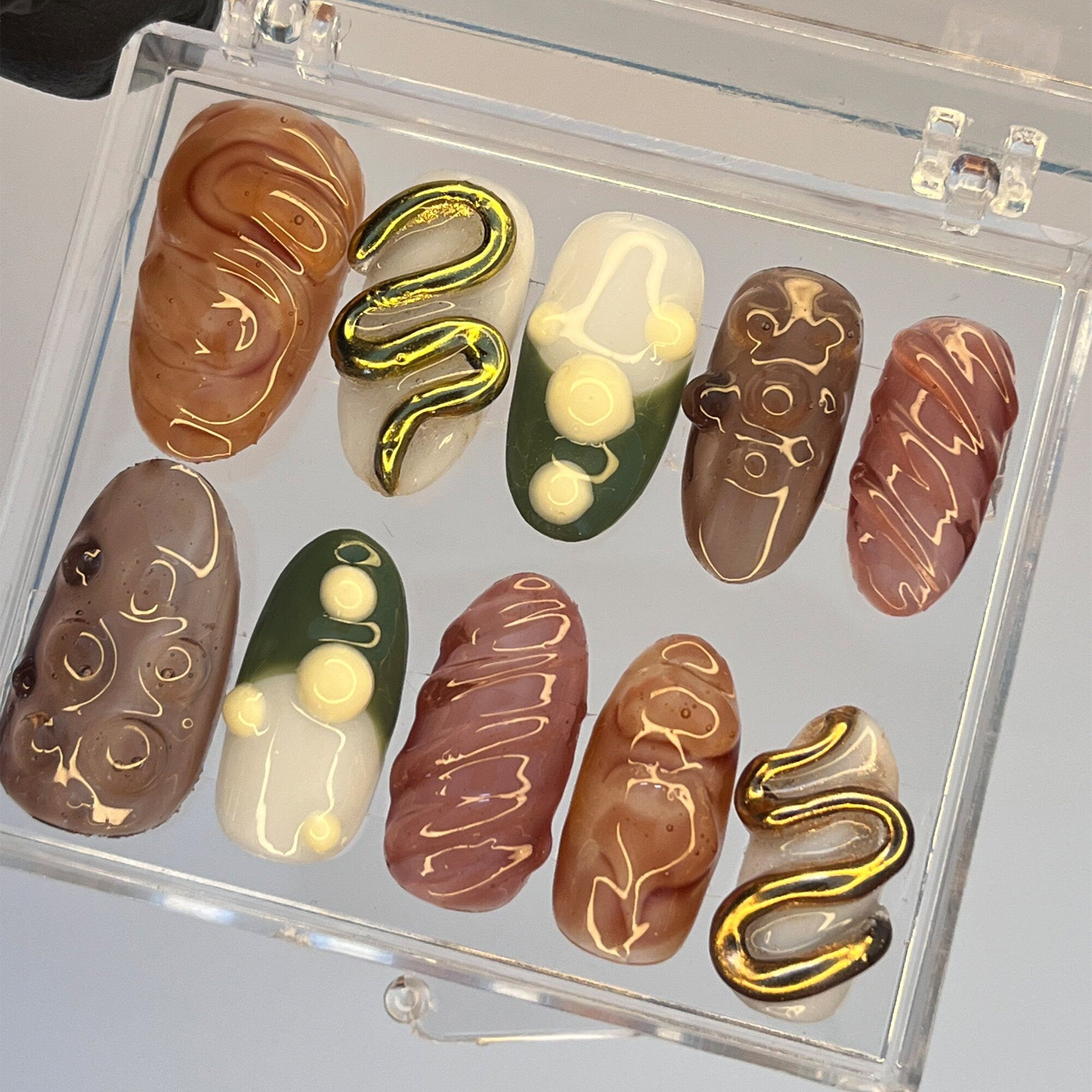 Free Style 3D Gel on Almond Press On Nails, Acrylic Nail Art, Luxury Handmade Fake Nails, Birthday Event Nail, Fairy Core Nails