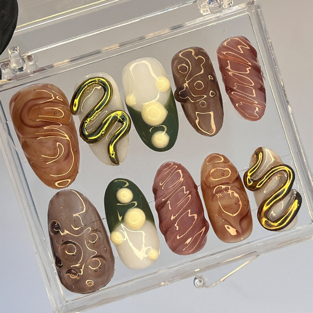 Free Style 3D Gel on Almond Press On Nails, Acrylic Nail Art, Luxury Handmade Fake Nails, Birthday Event Nail, Fairy Core Nails