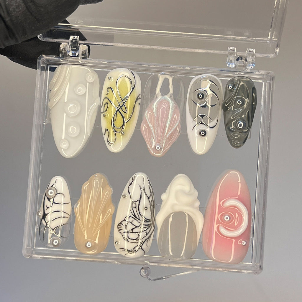 Free Style 3D Gel on Almond Press On Nails, Acrylic Nail Art, Luxury Handmade Fake Nails, Birthday Event Nail, Fairy Core Nails