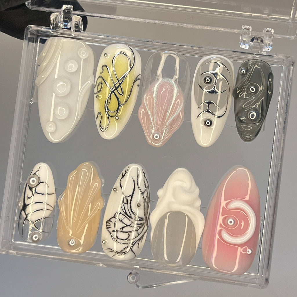 Free Style 3D Gel on Almond Press On Nails, Acrylic Nail Art, Luxury Handmade Fake Nails, Birthday Event Nail, Fairy Core Nails