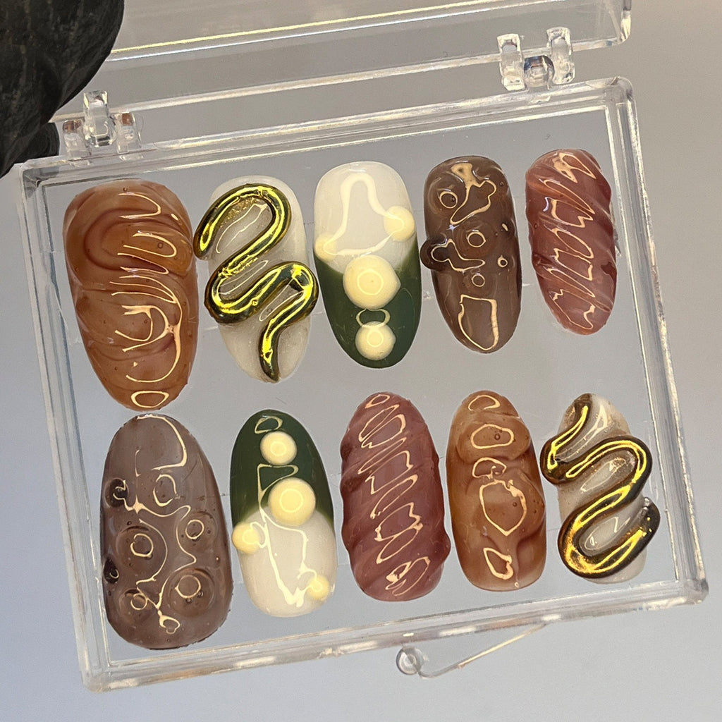 Free Style 3D Gel on Almond Press On Nails, Acrylic Nail Art, Luxury Handmade Fake Nails, Birthday Event Nail, Fairy Core Nails