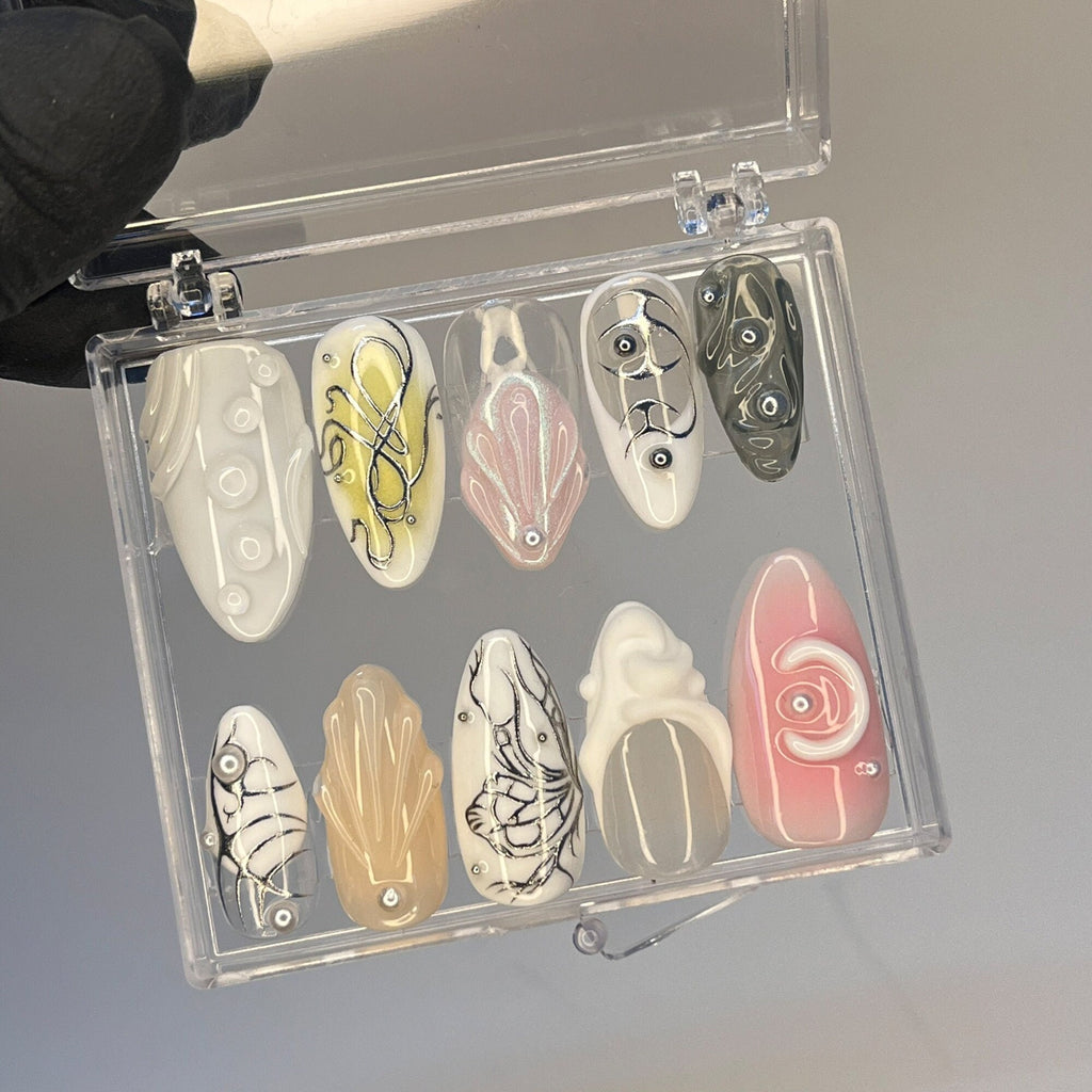 Free Style 3D Gel on Almond Press On Nails, Acrylic Nail Art, Luxury Handmade Fake Nails, Birthday Event Nail, Fairy Core Nails