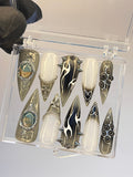 Free Style Sage Green with Cross Charm Long Stiletto Press On Nails, Unique Custom Chrome Nail, Punk Emo Y2K Style Nail