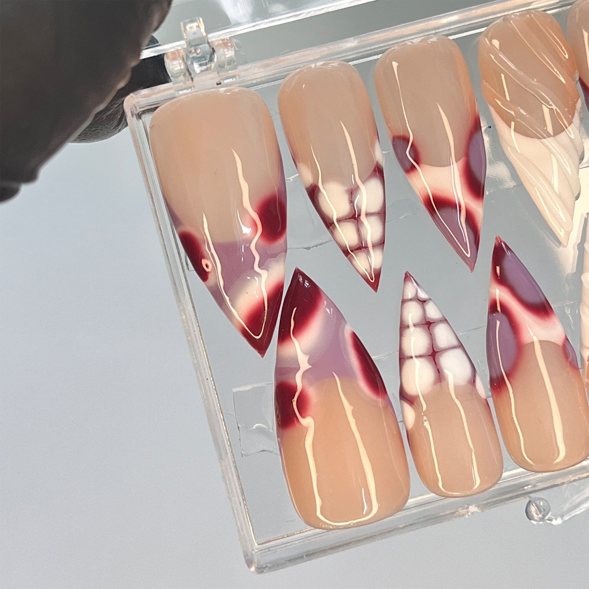 Pink French Tip Long Sitletto Press On Nails, Custom Acrylic Fake Nail, Luxury Handpainted Nude Nails, Pink Nails