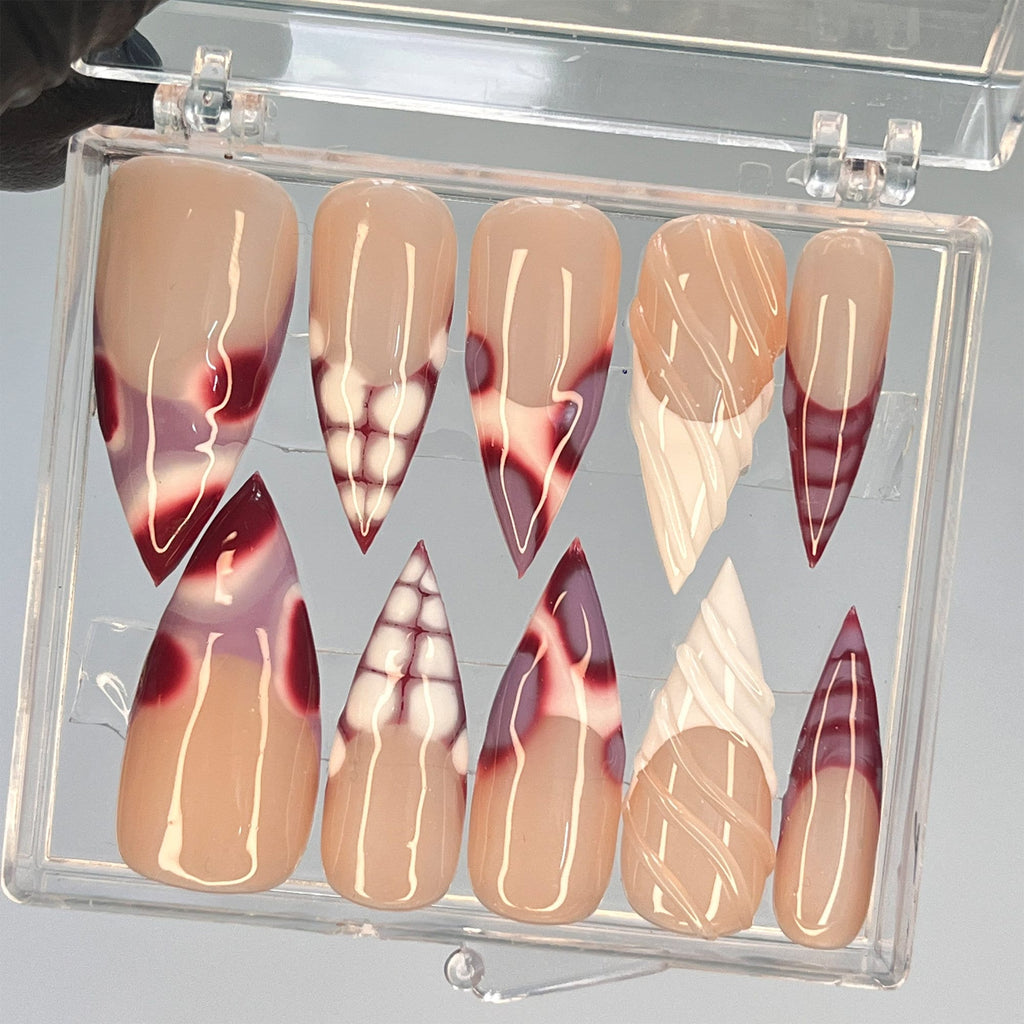 Pink French Tip Long Sitletto Press On Nails, Custom Acrylic Fake Nail, Luxury Handpainted Nude Nails, Pink Nails