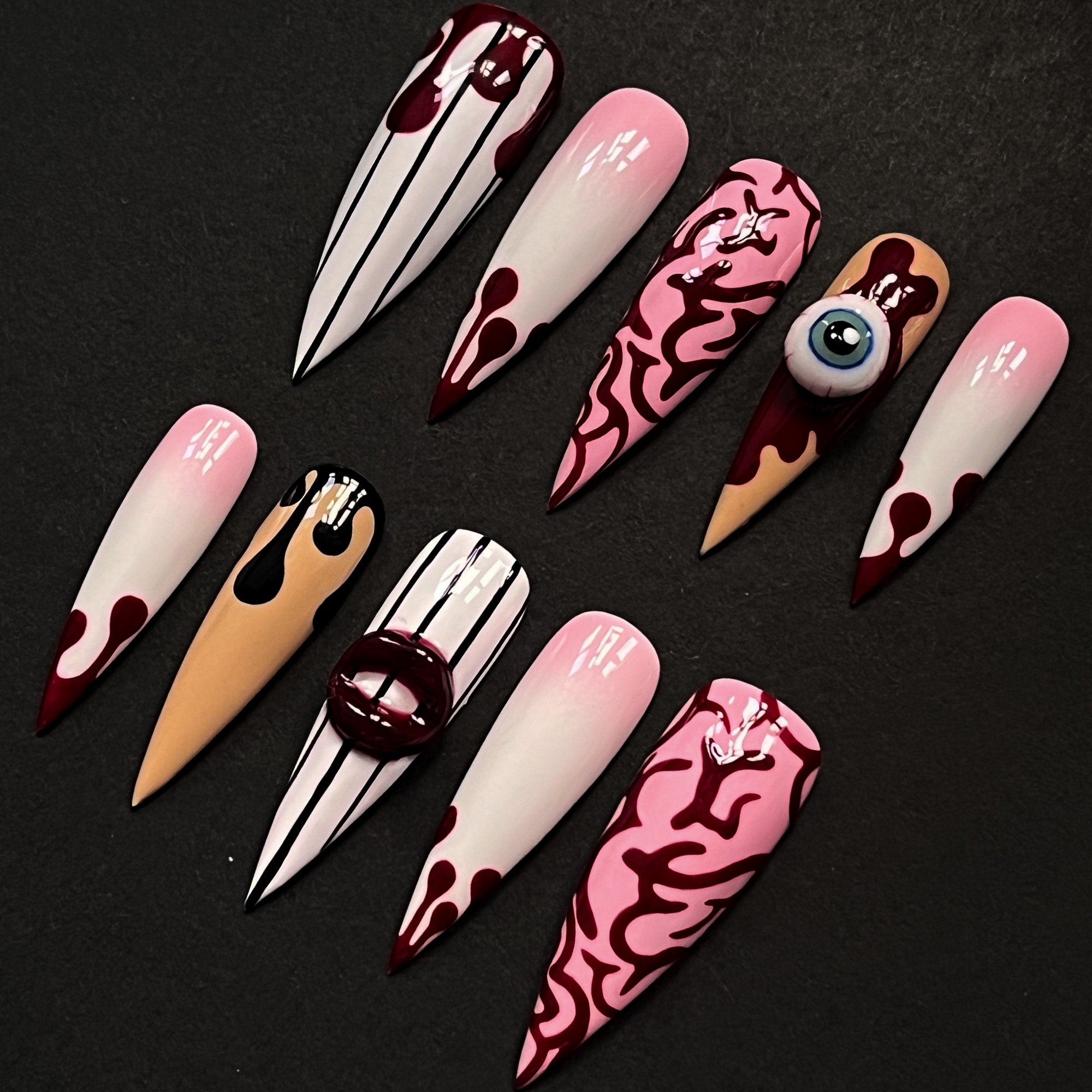 Scary Bloody Eye Halloween Press On Nails, Halloween Nails, Glue On Nails, Fake Nails, Custom Nails, Blood Nails