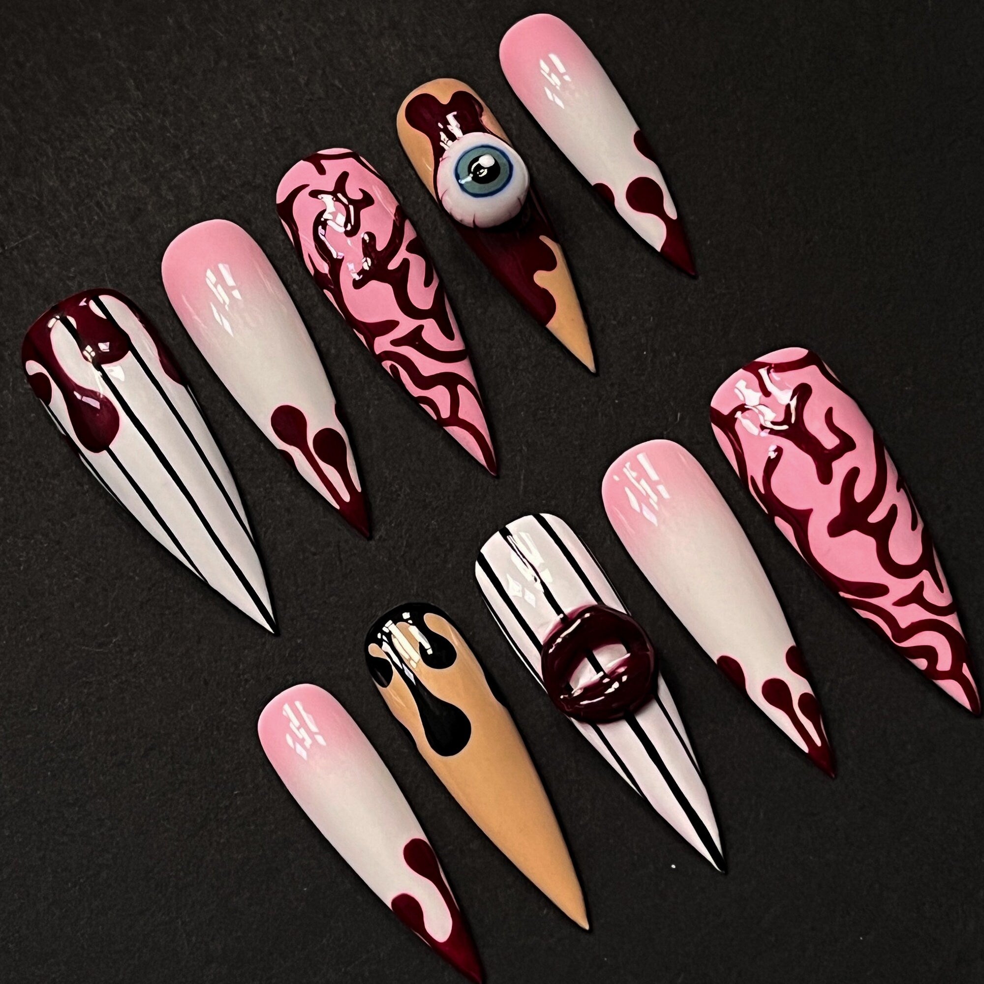 Scary Bloody Eye Halloween Press On Nails, Halloween Nails, Glue On Nails, Fake Nails, Custom Nails, Blood Nails