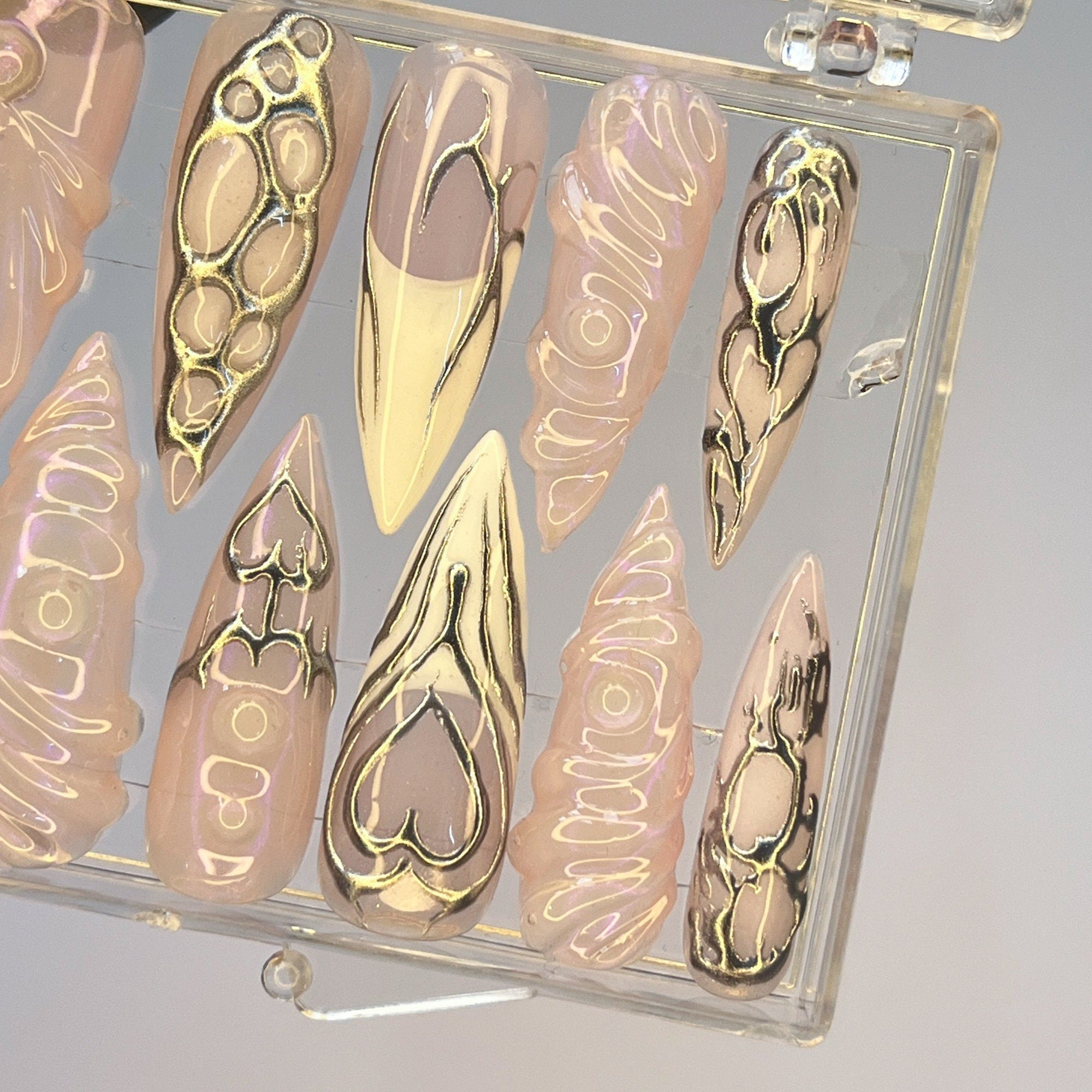 Free Style Silver 3D Gel Almond Press On Nails, Handpainted Fake/False Nails, Prom/Event/Birthday Nails, Goth/Gothic/Y2K/Aura Nail
