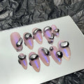3D Silver Drops in Pink Almond Press On Nails, Custom Fake Nails, False Nails, Trendy Glue on Nails, Luxury Nail Art