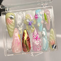 3D Dry Orchard Flower Long Almond Press On Nail, Custom Handpainted Acrylic Spring Fake/False Nail, Floral Nails for Birthday Party Holiday