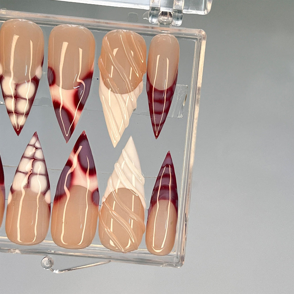 Pink French Tip Long Sitletto Press On Nails, Custom Acrylic Fake Nail, Luxury Handpainted Nude Nails, Pink Nails