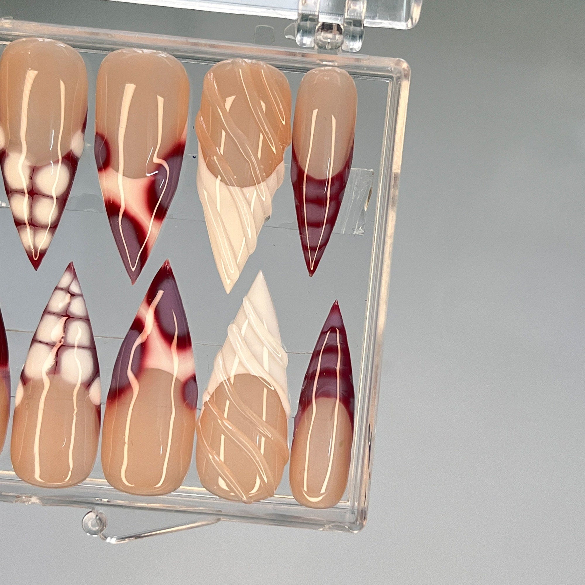 Pink French Tip Long Sitletto Press On Nails, Custom Acrylic Fake Nail, Luxury Handpainted Nude Nails, Pink Nails