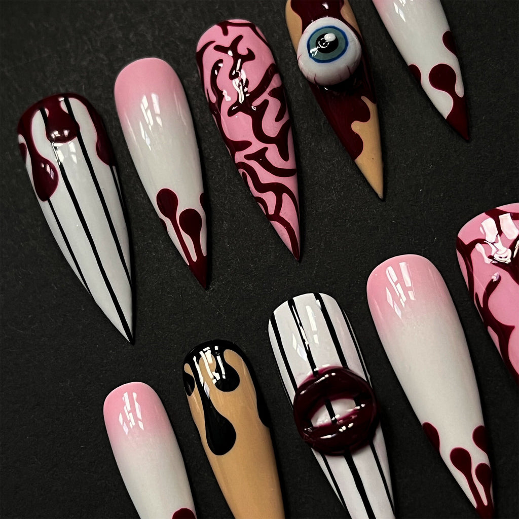 Scary Bloody Eye Halloween Press On Nails, Halloween Nails, Glue On Nails, Fake Nails, Custom Nails, Blood Nails
