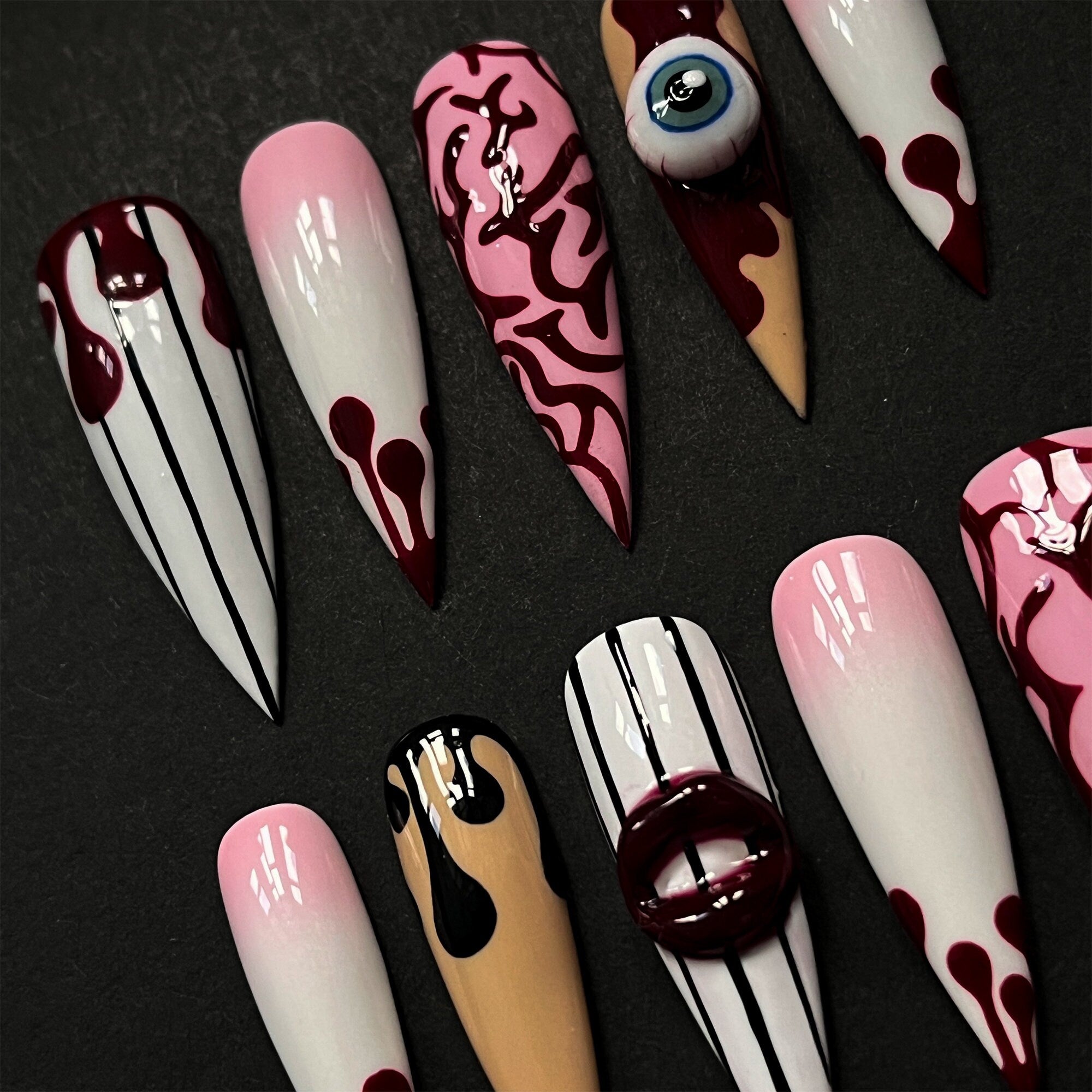 Scary Bloody Eye Halloween Press On Nails, Halloween Nails, Glue On Nails, Fake Nails, Custom Nails, Blood Nails