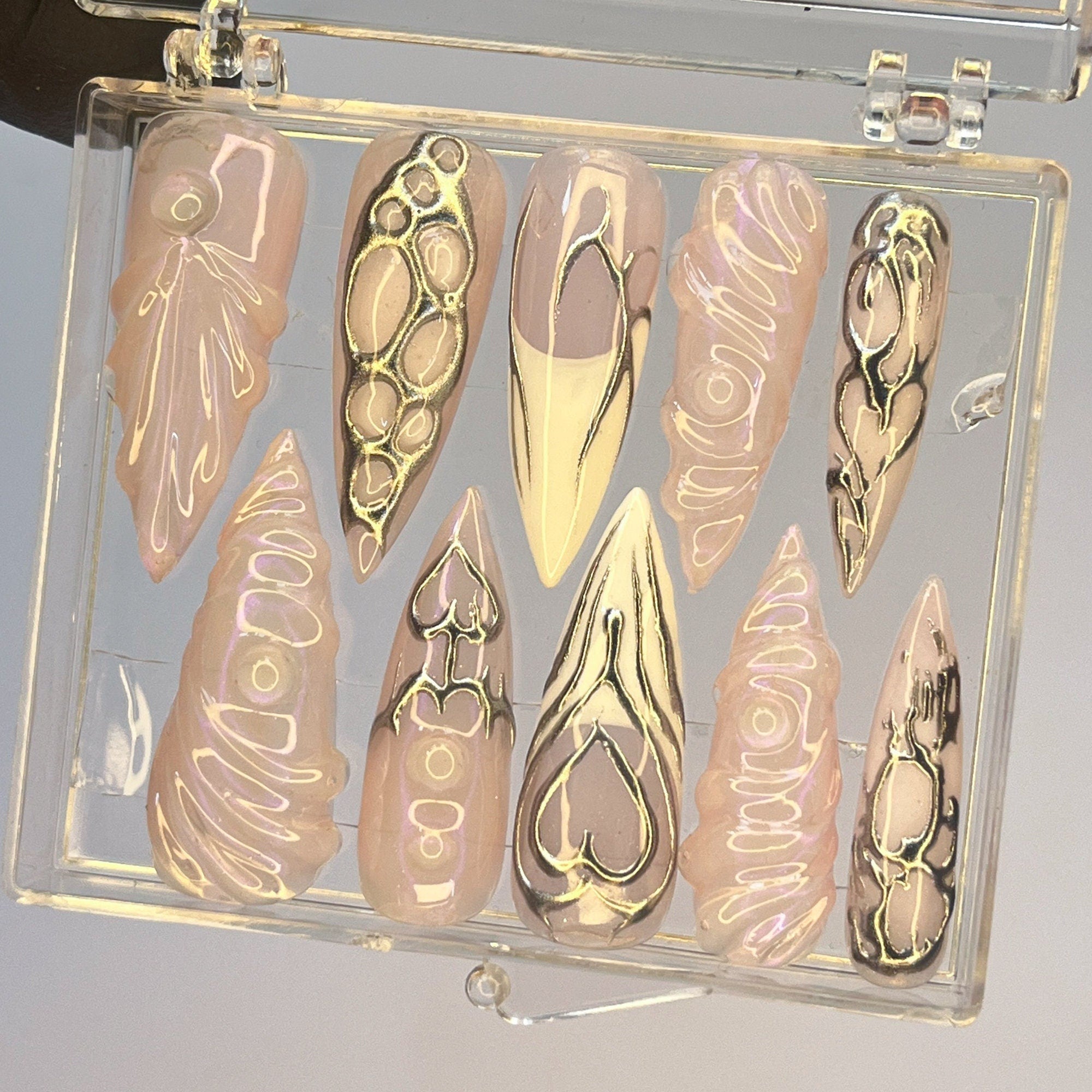 Free Style Silver 3D Gel Almond Press On Nails, Handpainted Fake/False Nails, Prom/Event/Birthday Nails, Goth/Gothic/Y2K/Aura Nail