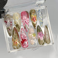 3D Dry Orchard Flower Long Almond Press On Nail, Custom Handpainted Acrylic Spring Fake/False Nail, Floral Nails, Perfect Gift for Her