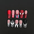 Black & Red Spider Web Long Coffin Halloween Press on Nails, Custom Fake Scary Night Nails, False Nails, DIY Nails