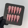 Pink Chrome French Tip 3D Gel XL Stiletto Press On Nails, Handpainted Fake/False Nail, Event/Birthday/Prom/Holiday Nails Art