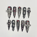 Silver Swords with Blood Long Stiletto Press On Nail, Halloween/Cosplay Nail Art, Handpainted Fake Nail, Reusable Gel Nail