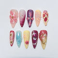 3D Dry Orchard Flower Long Almond Press On Nail, Custom Handpainted Acrylic Spring Fake/False Nail, Floral Nails