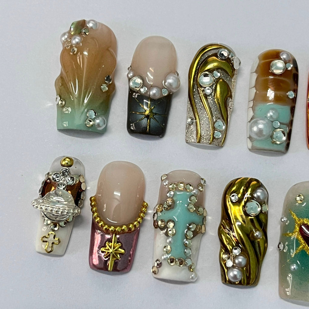 Freestyle 3D Short Coffin Press On Nails, Metallic Chrome Goth Nails Art, Gothic Emo Style Press Ons for Birthday Event Holiday