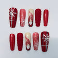 Red and White Coffin Press-On Nails | Festive Christmas Holiday Design | Custom Luxury Nail Art | Handmade False Nail Set