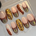 Free Style Gold Stiletto Press On Nails, Custom French Tip Fake Nails, Elegant Nails Art for Birthday Party