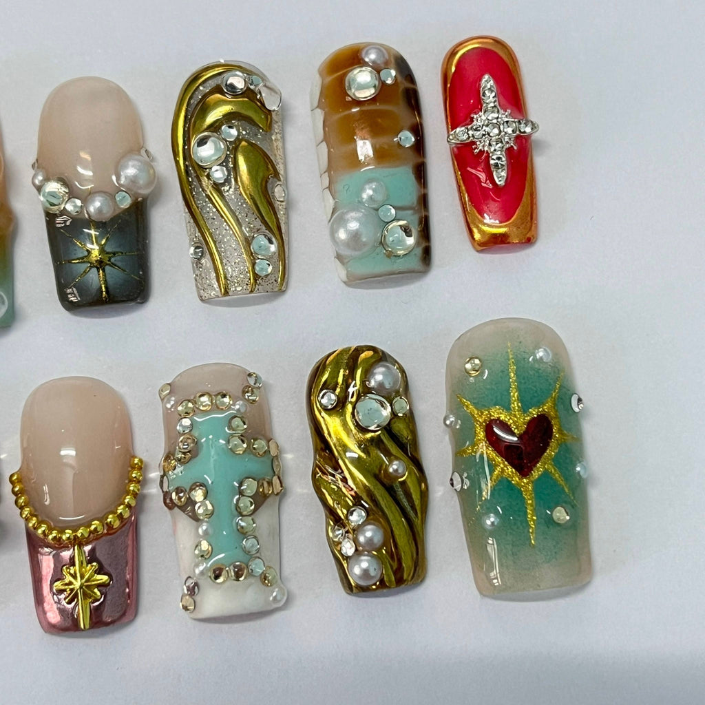 Freestyle 3D Short Coffin Press On Nails, Metallic Chrome Goth Nails Art, Gothic Emo Style Press Ons for Birthday Event Holiday