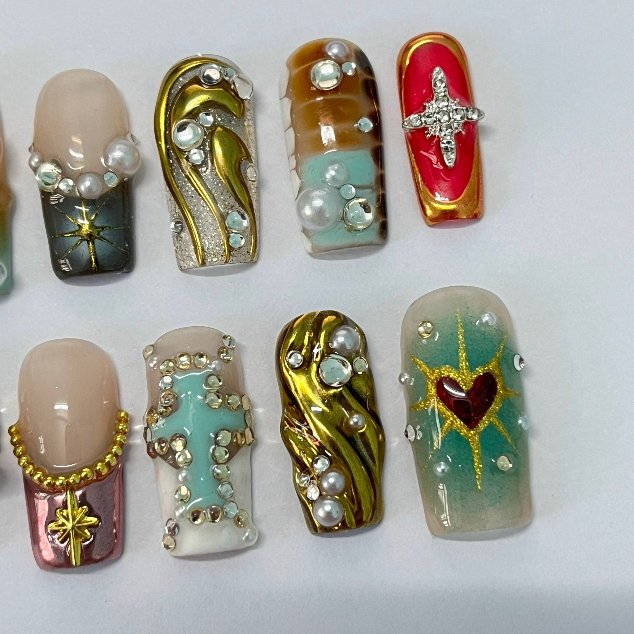 Freestyle 3D Short Coffin Press On Nails, Metallic Chrome Goth Nails Art, Gothic Emo Style Press Ons for Birthday Event Holiday