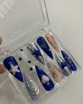 Free Style Metallic Silver Press On Nails, Custom Long Stiletto Fake Nail, Goth Gothic Emo Style Nails for Birthday