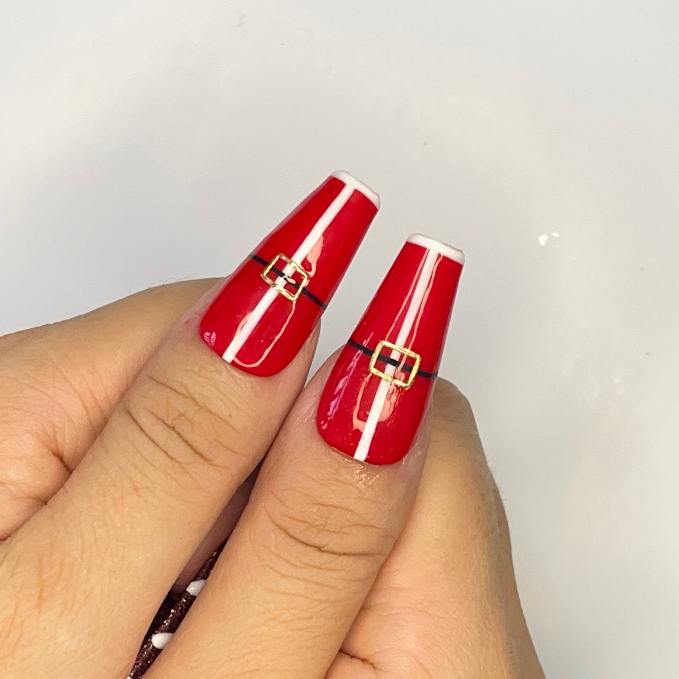 Christmas Light & Cookies Theme Medium Square Press On Nails - Festive Xmas and Winter Holiday Nail Art