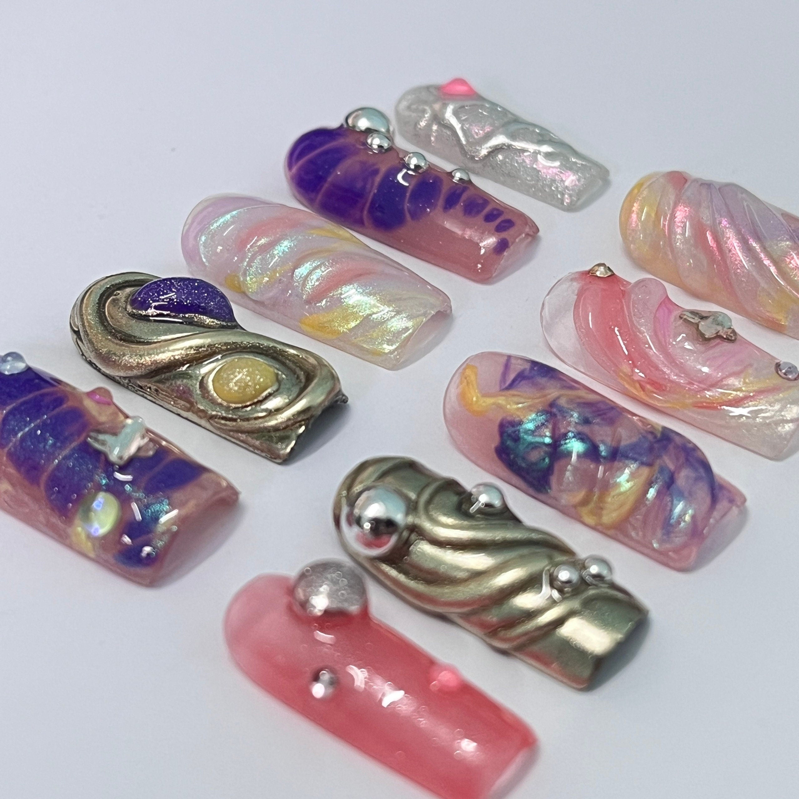 Vibrant Medium Square Press On Nail, Holiday Nail, Fake Nail, Glue on Nail, Luxury Y2K Nail for Birthday Holiday Event