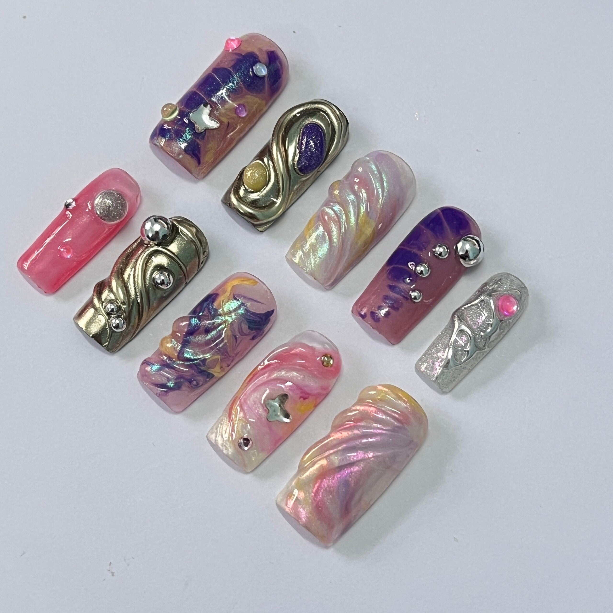 Vibrant Medium Square Press On Nail, Holiday Nail, Fake Nail, Glue on Nail, Luxury Y2K Nail for Birthday Holiday Event