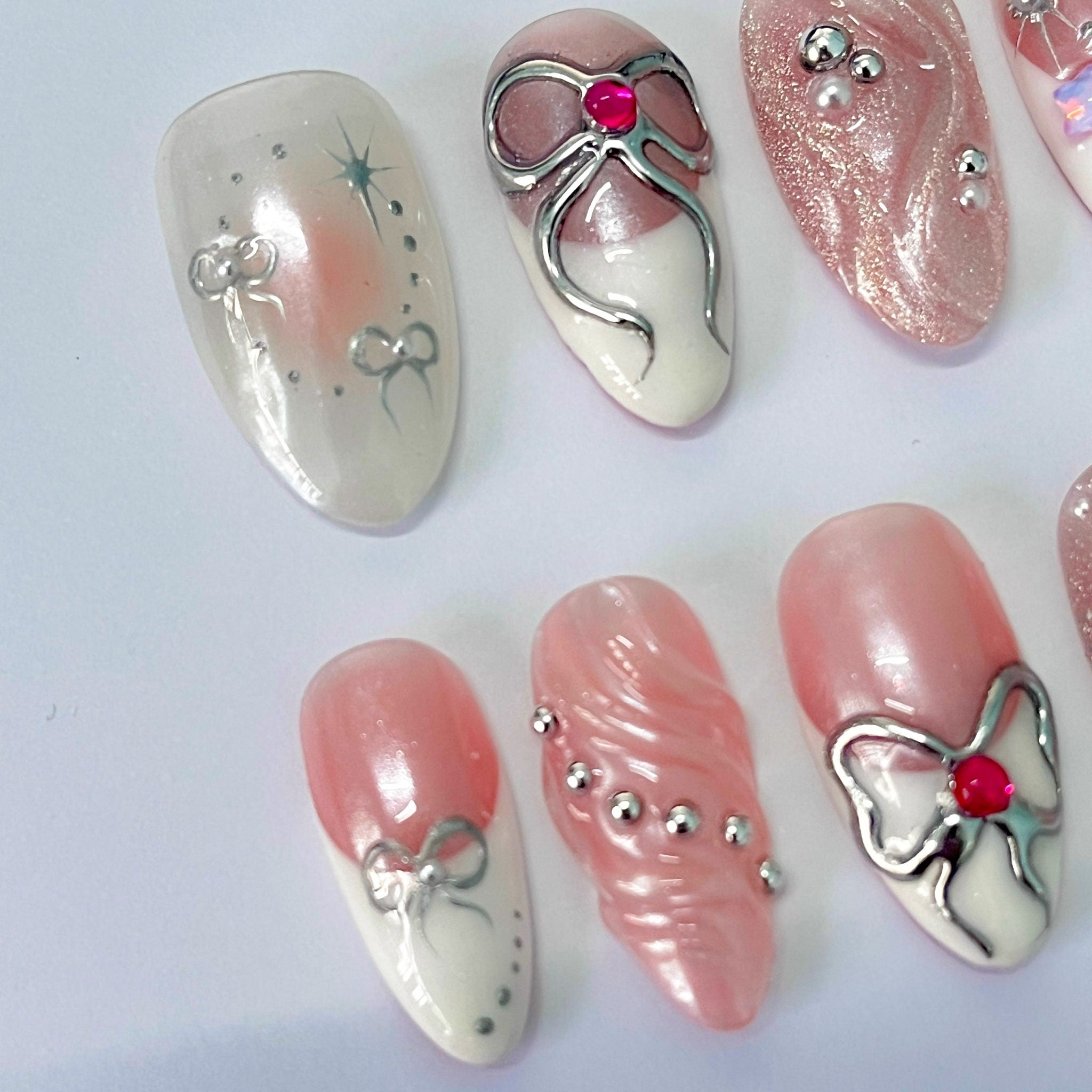 Freestyle 3D Short Almond Press On Nails, Colourful Cute Handpainted Fake Nails, Holiday Birthday Event Nails Art