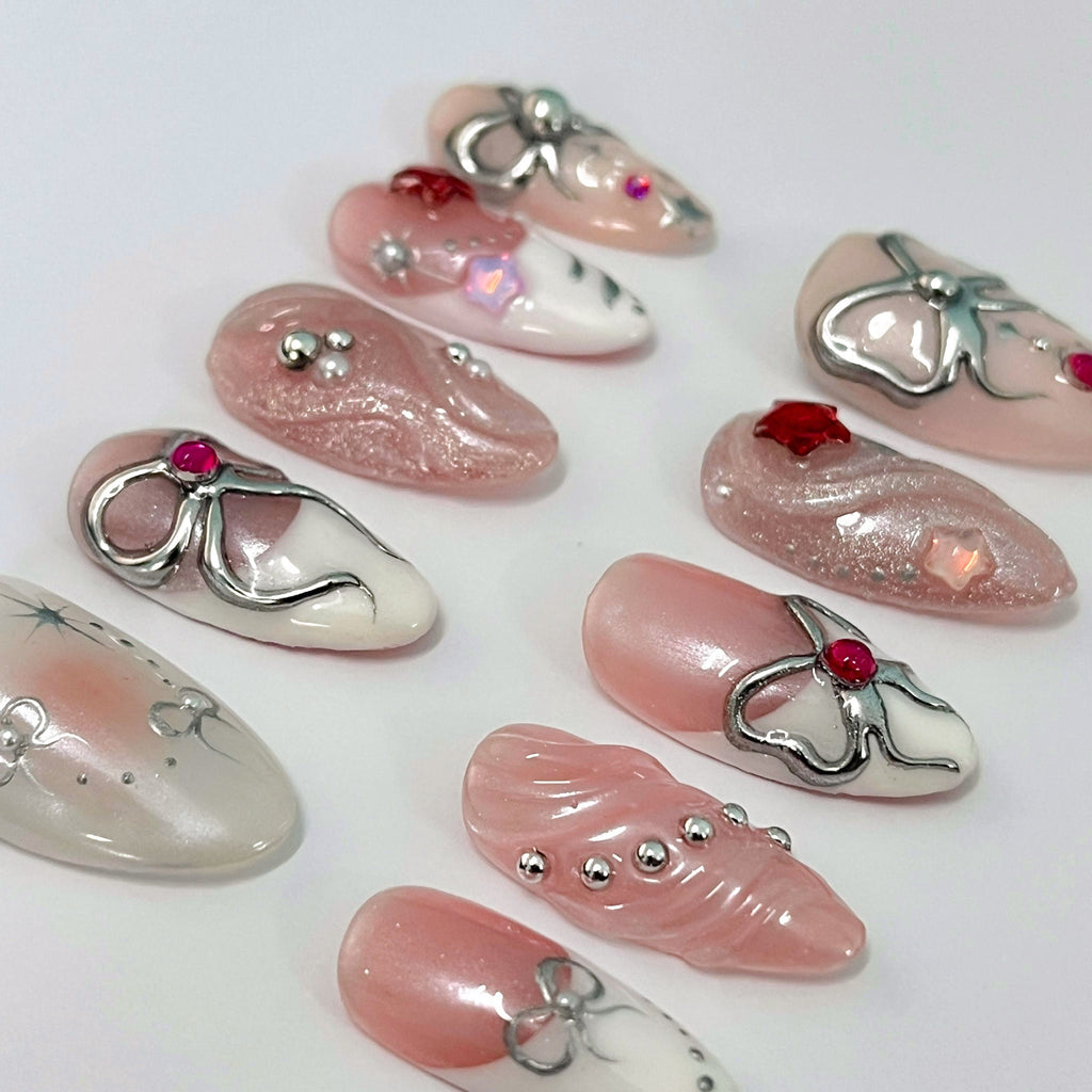 Freestyle 3D Short Almond Press On Nails, Colourful Cute Handpainted Fake Nails, Holiday Birthday Event Nails Art