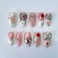 Freestyle 3D Short Almond Press On Nails, Colourful Cute Handpainted Fake Nails, Holiday Birthday Event Nails Art