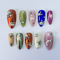 3D Freestyle Almond Goth Press On Nails, Handpainted Luxury Acrylic Gothic Fake Nails, Emo Y2K Style