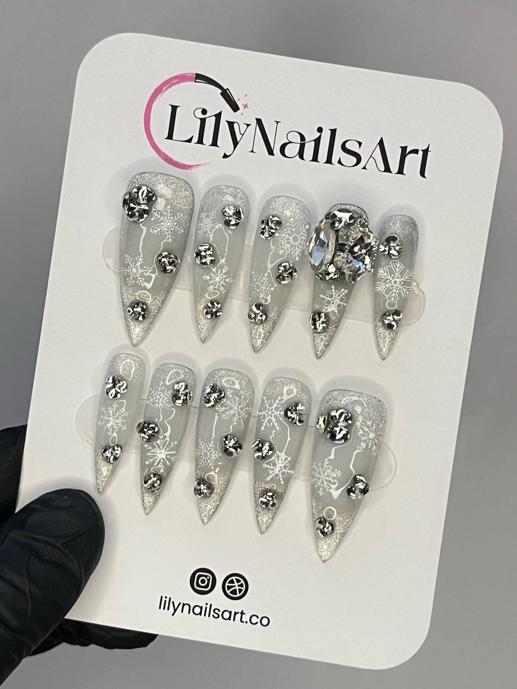 White Snow Christmas Press-On Nails | Festive XMas Holiday Nail Set | Luxury Handmade Fake Nails | Glue-On Nail Art Kit