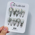 Elegant With Silver Chrome Nail & Pearl Long Stiletto Press On Nails, Handpainted Luxury Nail, Fake/False Nail, Y2K Nail Art
